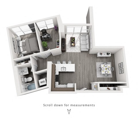 Floor plan for 1 bed, 1 bath, 821 sqft